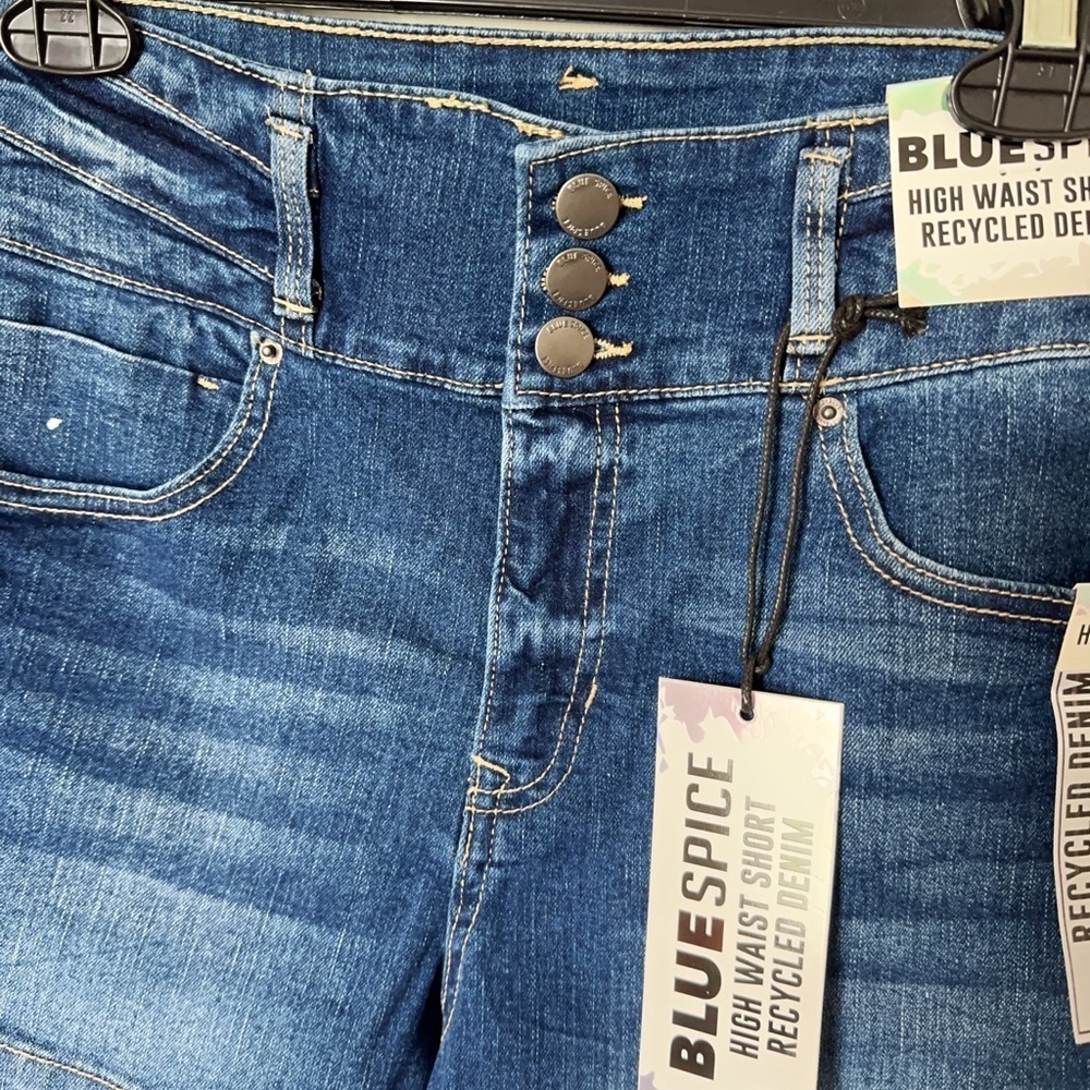 Blue Spice High Waist Blue Denim Shorts - Picture 3 of 6